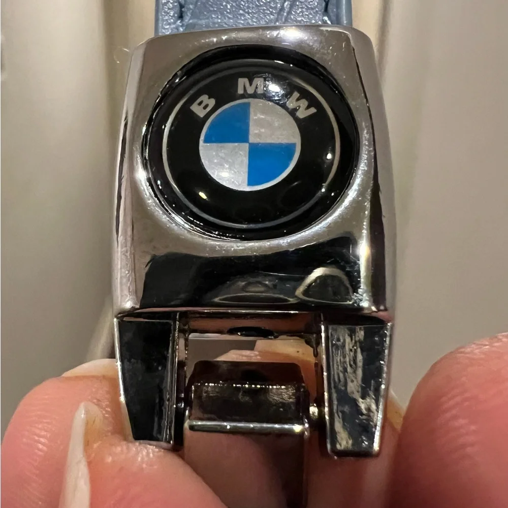 BMW Blue Leather Chrome Keychain & BMW Blue & Silver Car Key Fob Case Cover
